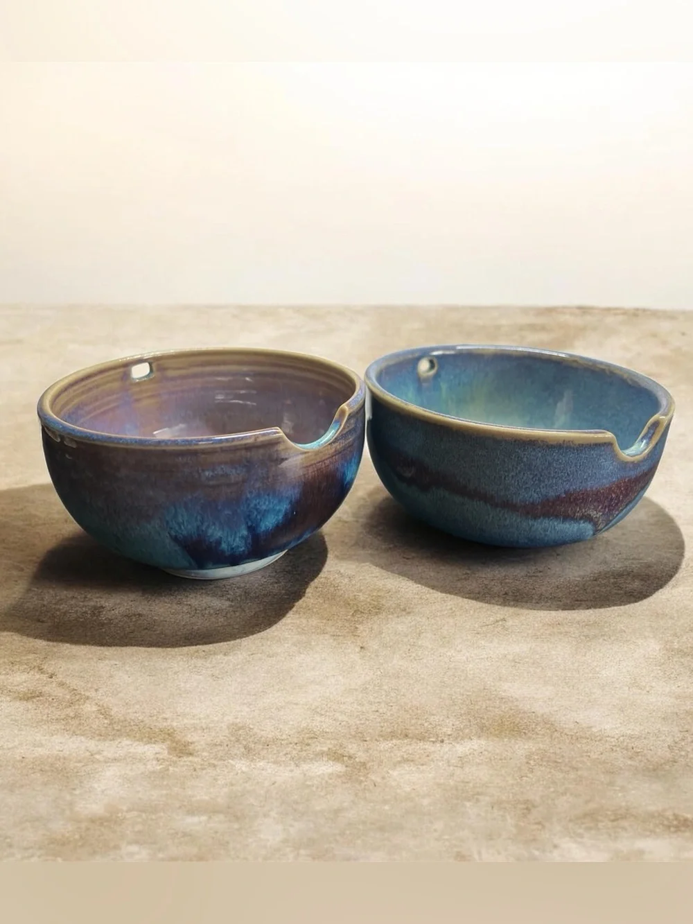 Noodle Bowl Hand Crafted Blue Stoneware Set Of 2. Marked AD